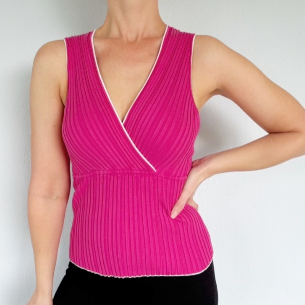 Vintage Dolce & Fabuloso silk pink ribbed knit v-neck sleeveless blouse large